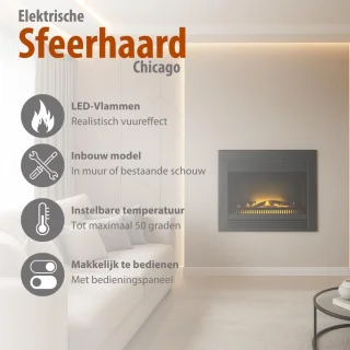 Altameubel Chicago Luxe Elektrische Inbouwhaard 67x23x62 cm - Zwart