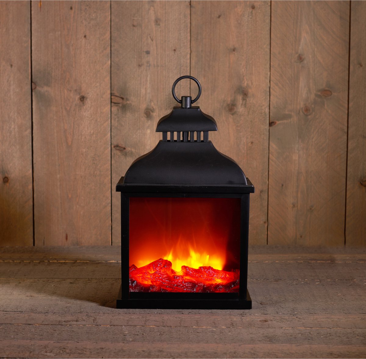 Anna's Collection LED sfeerhaard lantaarn zwart L25xB15xH42,5 cm