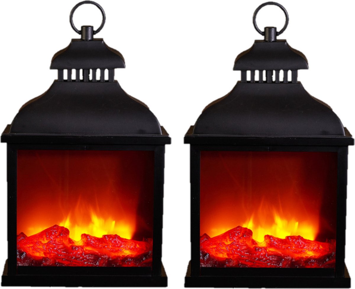 Anna's Collection LED sfeerhaard lantaarn zwart L25xB15xH42,5 cm