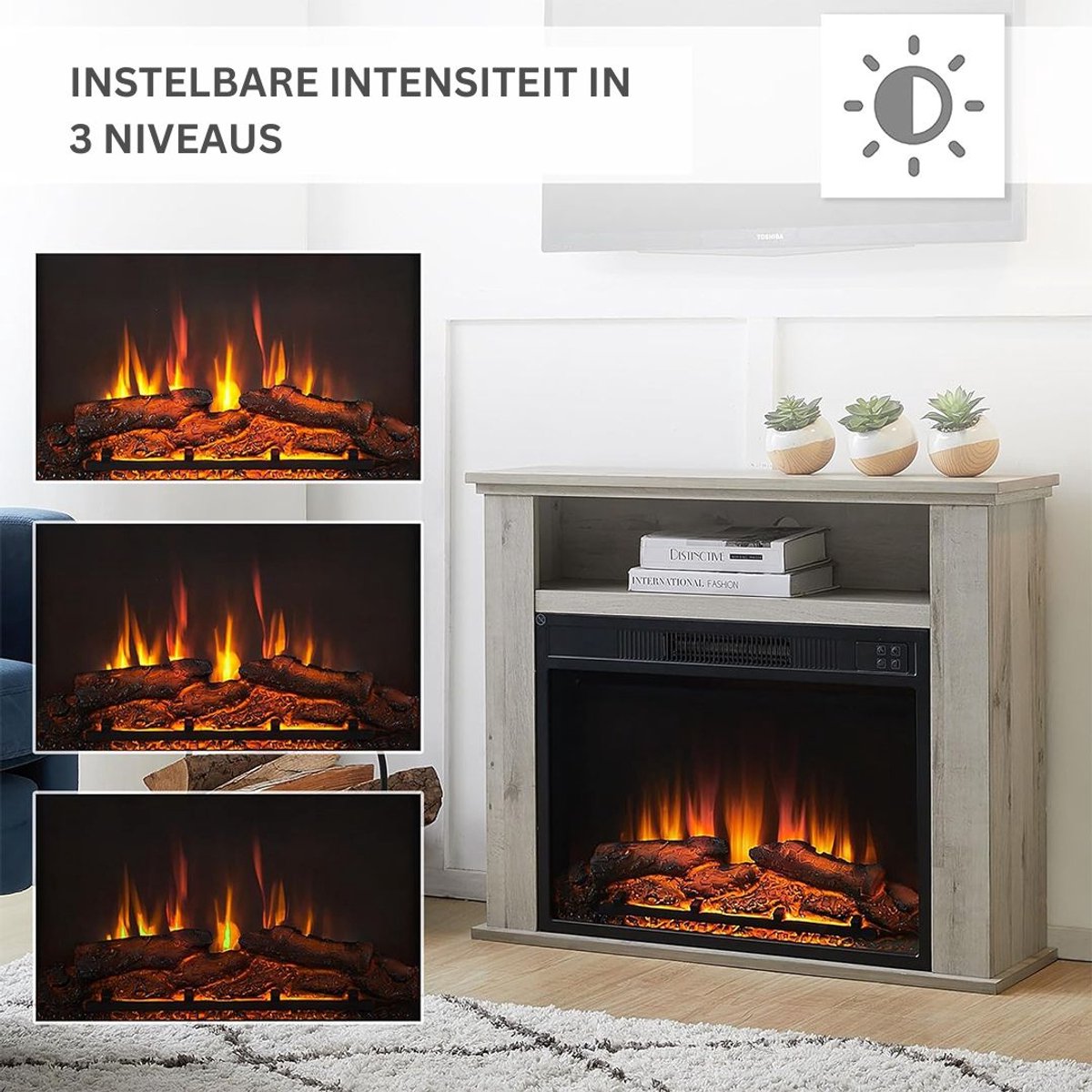 ApexArte Sfeefhaard Elektrisch Grijs Eik