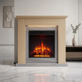 Aurora Luxe elektrische sfeerhaard met verwarming – vrijstaande elektrische open haard 2000w lichtbruin