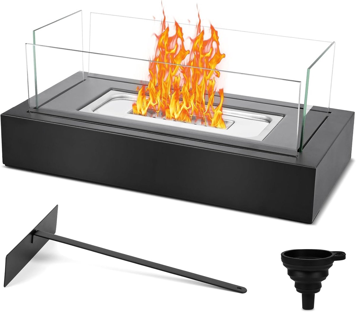 Bio-Ethanol Tafelhaard Met Veiligheidsglas En Decoratieve Stenen