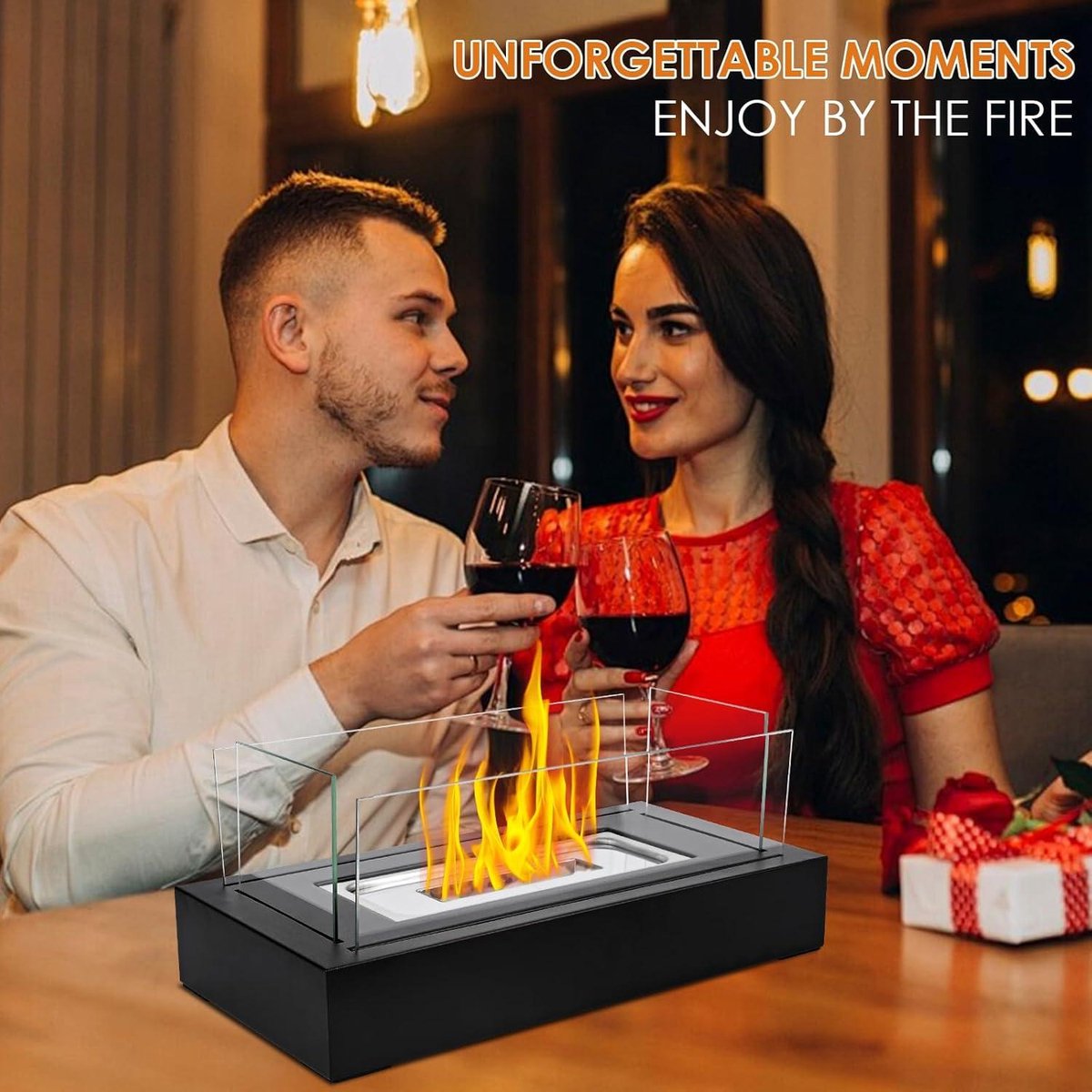 Bio-Ethanol Tafelhaard Met Veiligheidsglas En Decoratieve Stenen