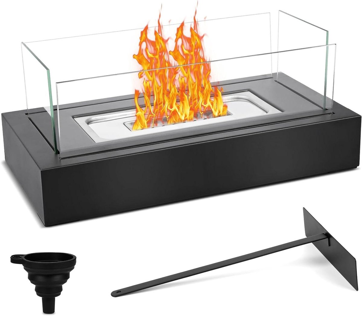Bio-Ethanol Tafelhaard Met Veiligheidsglas En Decoratieve Stenen