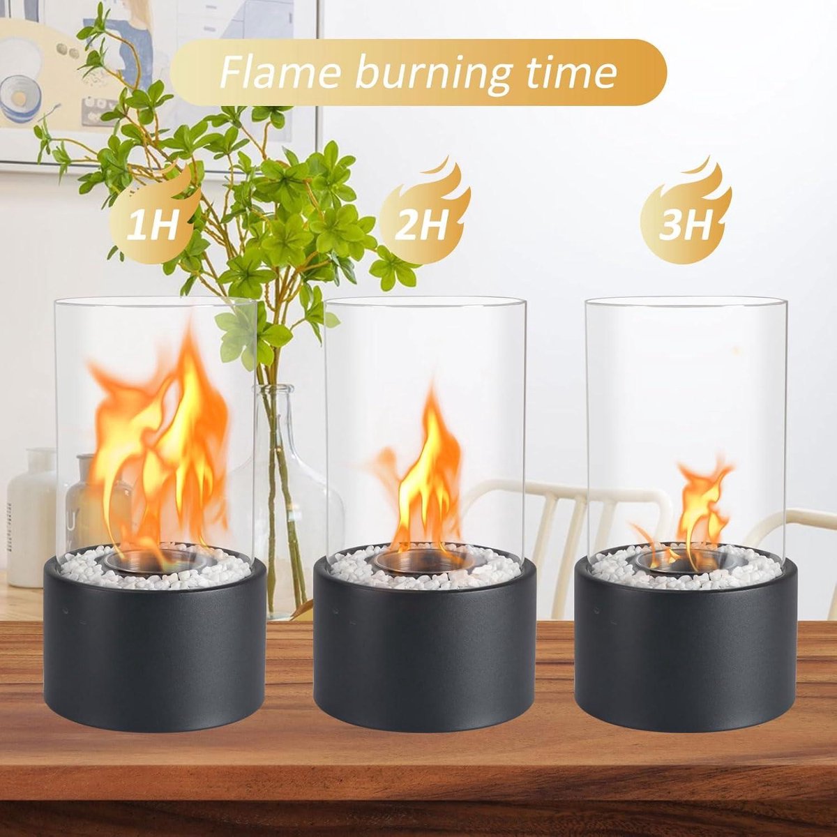 bio-ethanol tafelvuur met verstelbare vlam en stenen decoratie