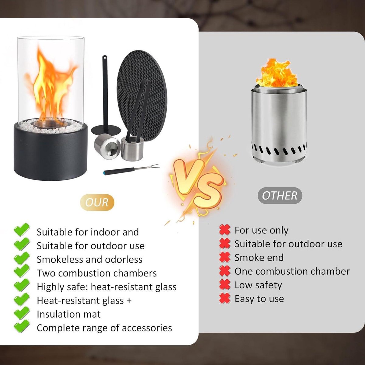bio-ethanol tafelvuur met verstelbare vlam en stenen decoratie