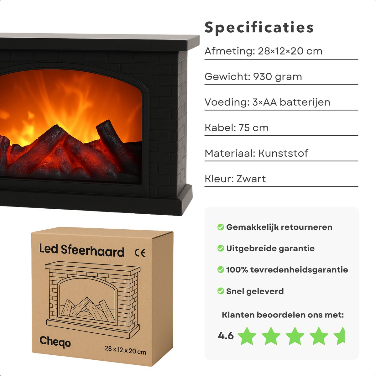 Wat vinden we goed aan de Cheqo® LED Sfeerhaard Elektrisch USB