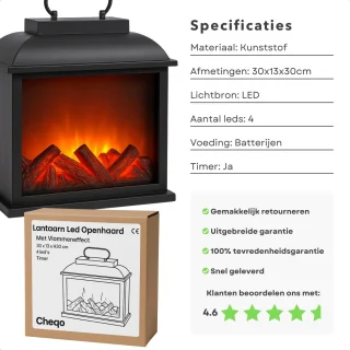 Cheqo® Sfeerhaard Lantaarn - Zwarte Openhaard