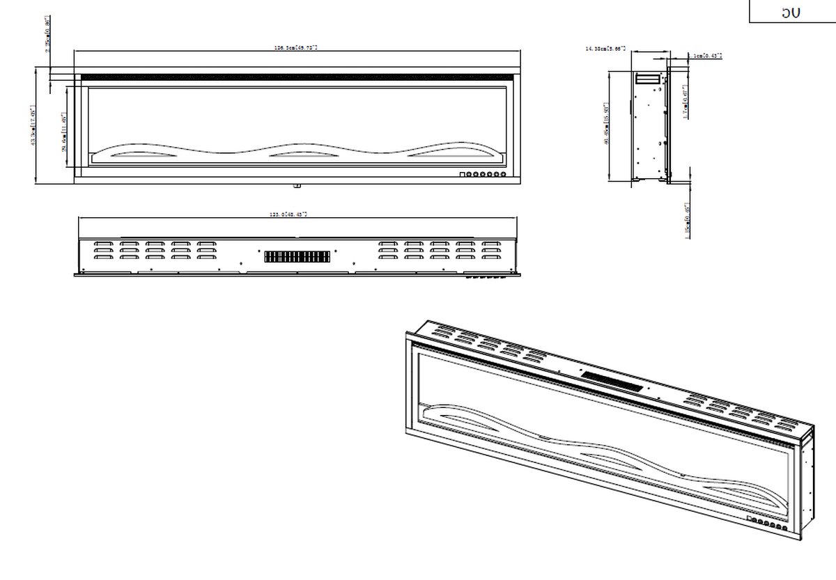 Cinewall Lumina 50 Elektrische Inbouw Sfeerhaard 127x43 cm