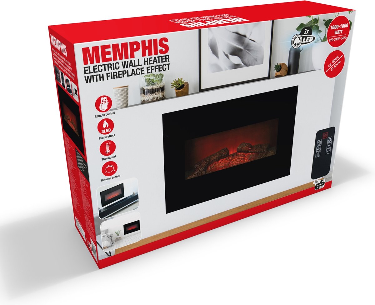 Classic Fire Memphis elektrische sfeerhaard 1800W zwart