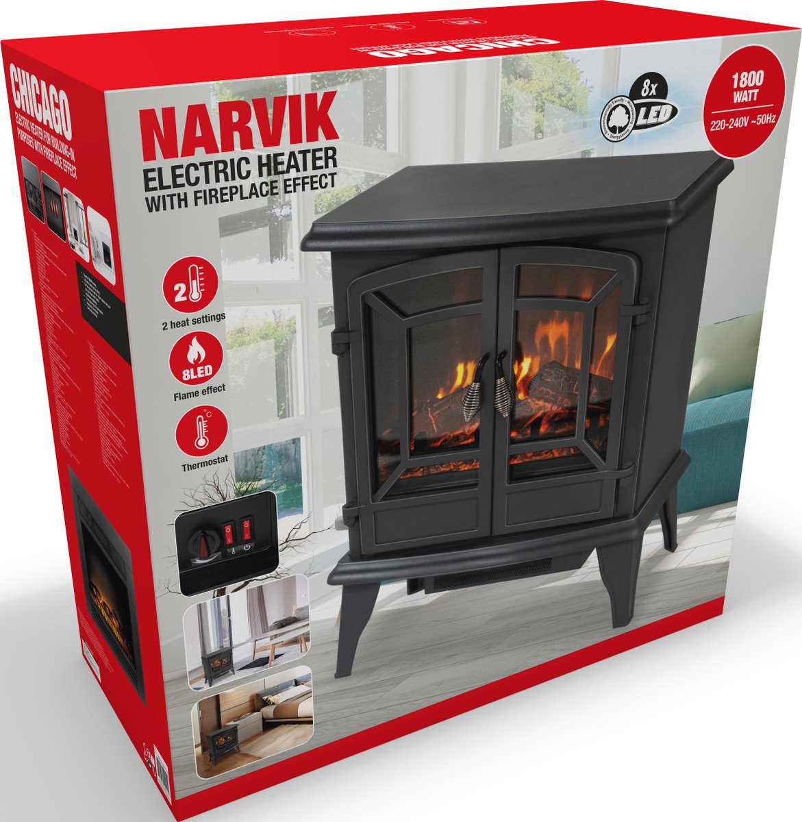Classic Fire Narvik Elektrische Sfeerhaard 1800W Zwart