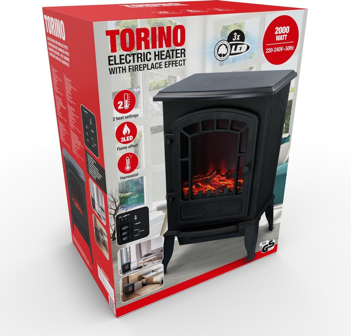 Classic Fire Torino Vrijstaande Elektrische Haard Zwart