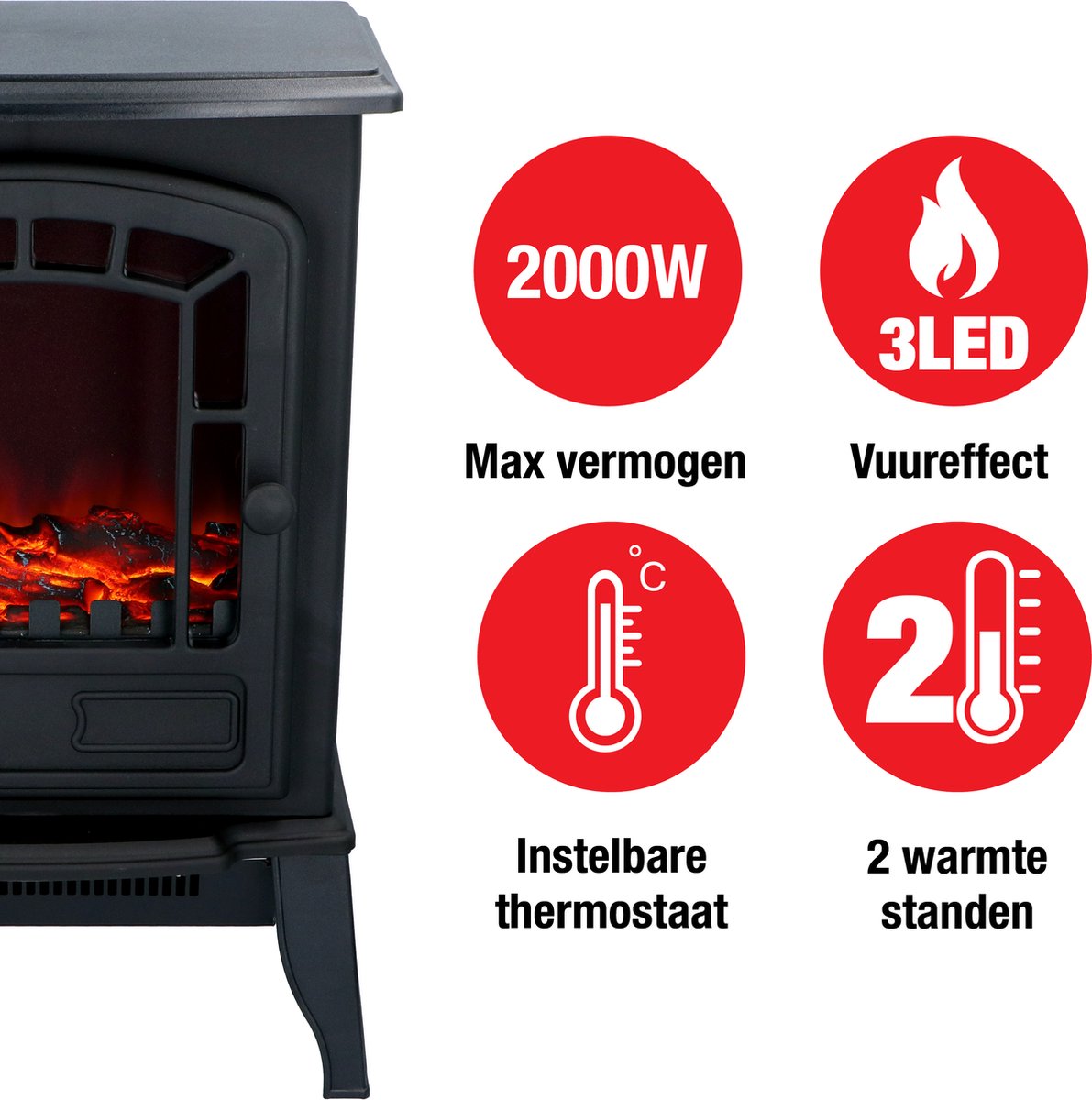 Classic Fire Torino Vrijstaande Elektrische Haard Zwart