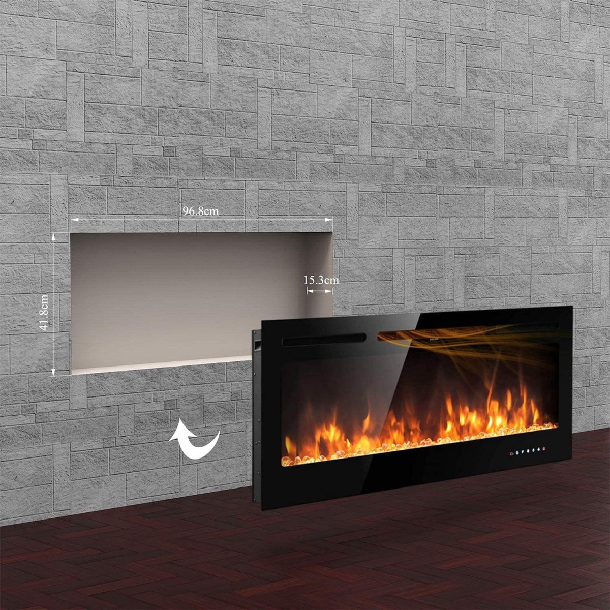 Crystal & Log Electrische Wandhaard 102 cm Zwart