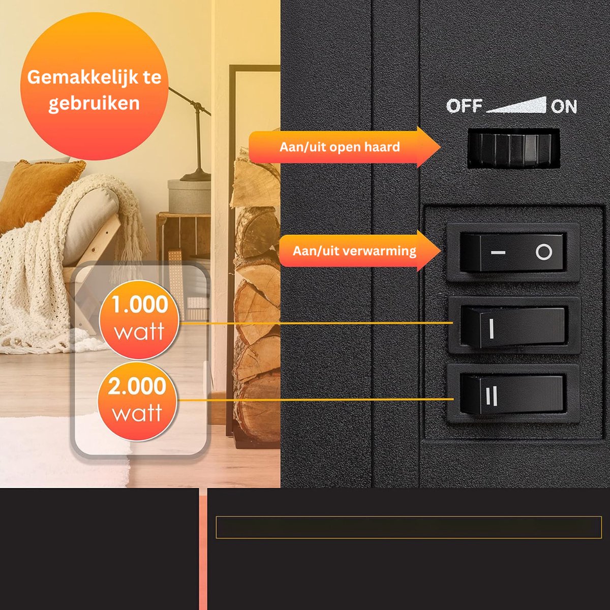 DailySupplies® Elektrische Tafelhaard 40x25x60 cm Zwart