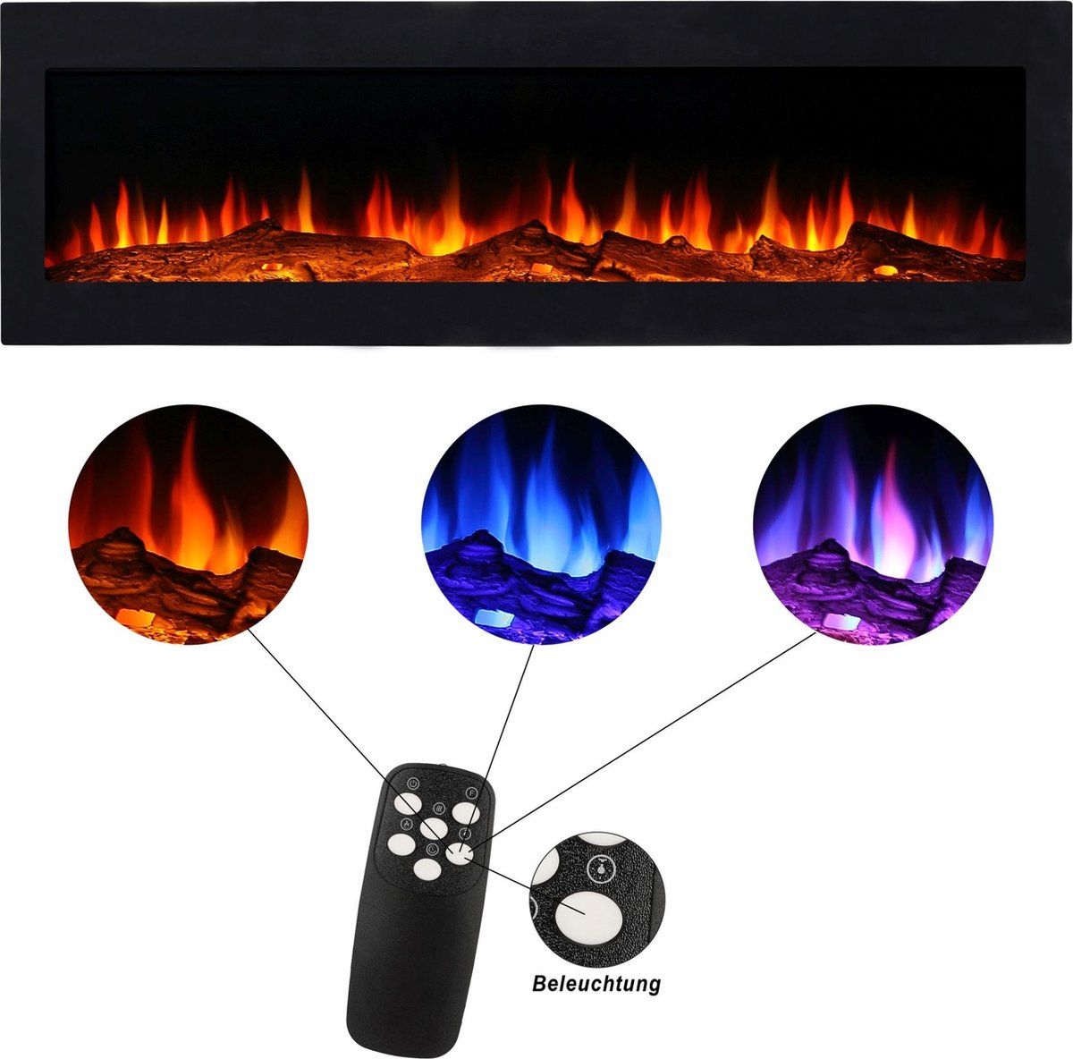 EL Fuego Meran elektrische inbouwhaard 130x46x12,5cm