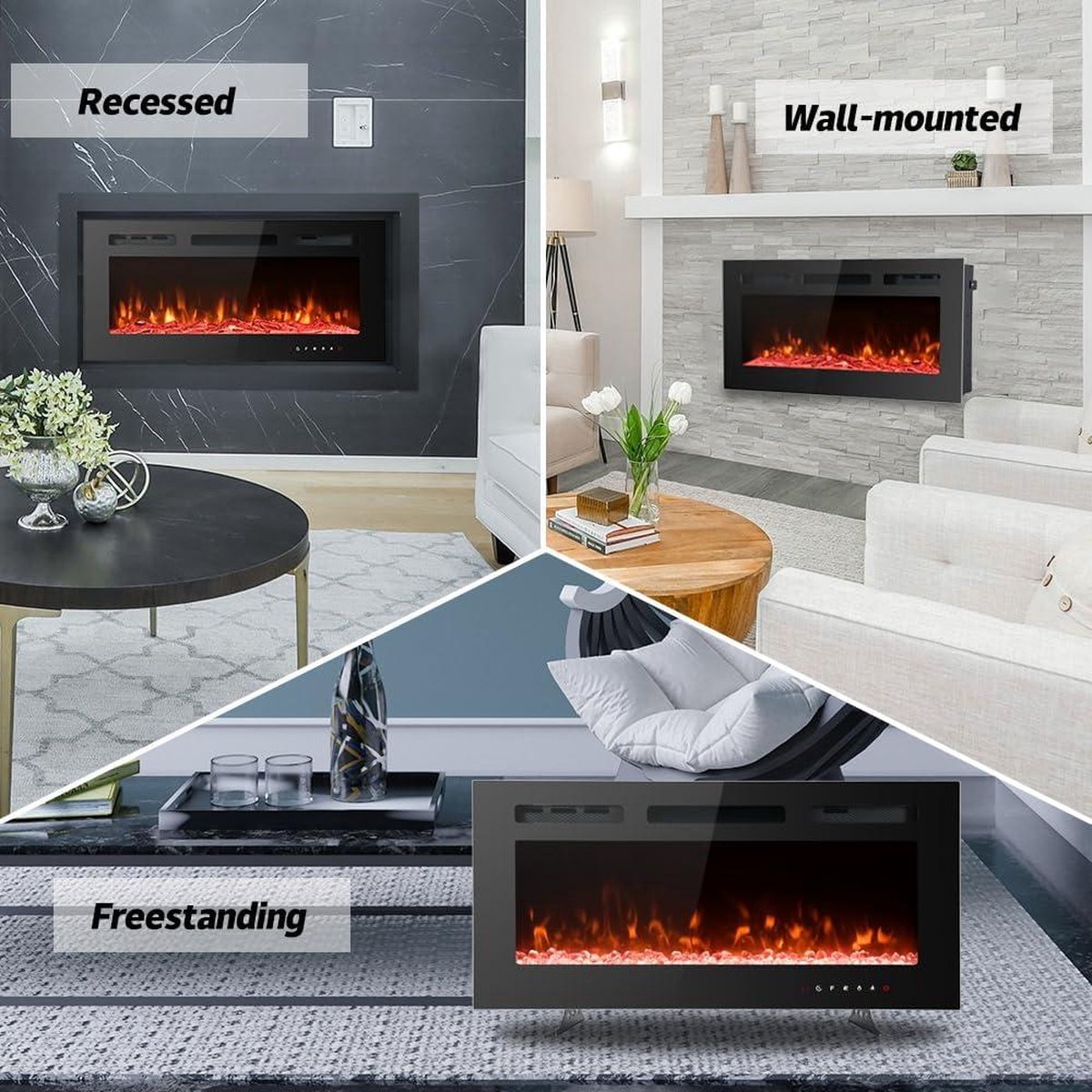 Elektrische Haard 102 cm Zwart Ultradun Wandmontage