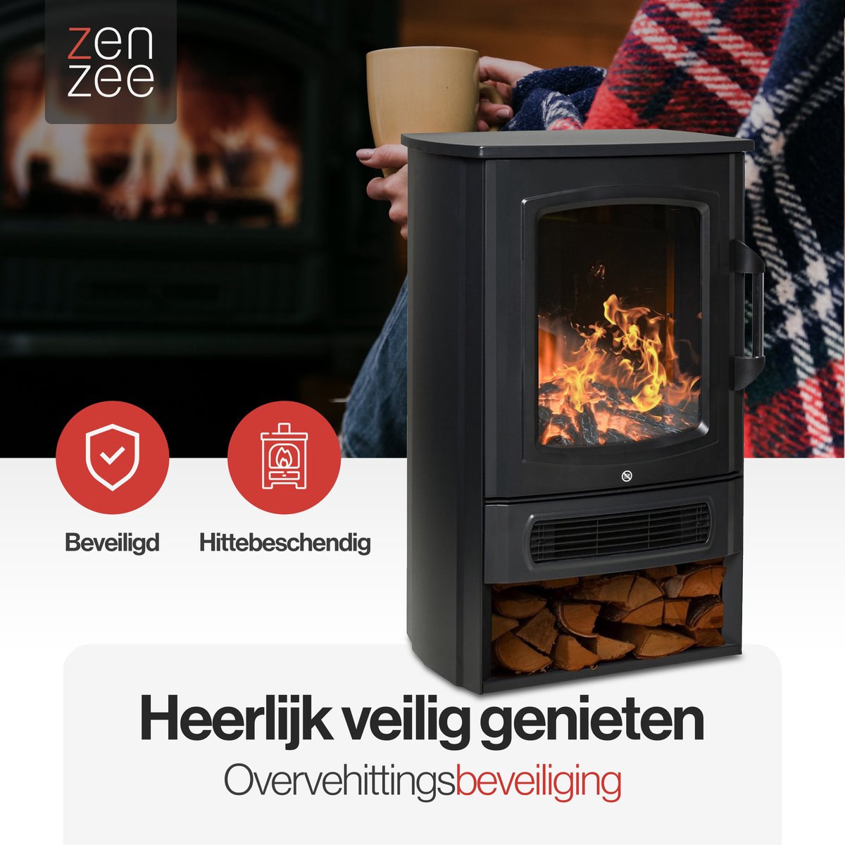 Elektrische haard 2000W zwart