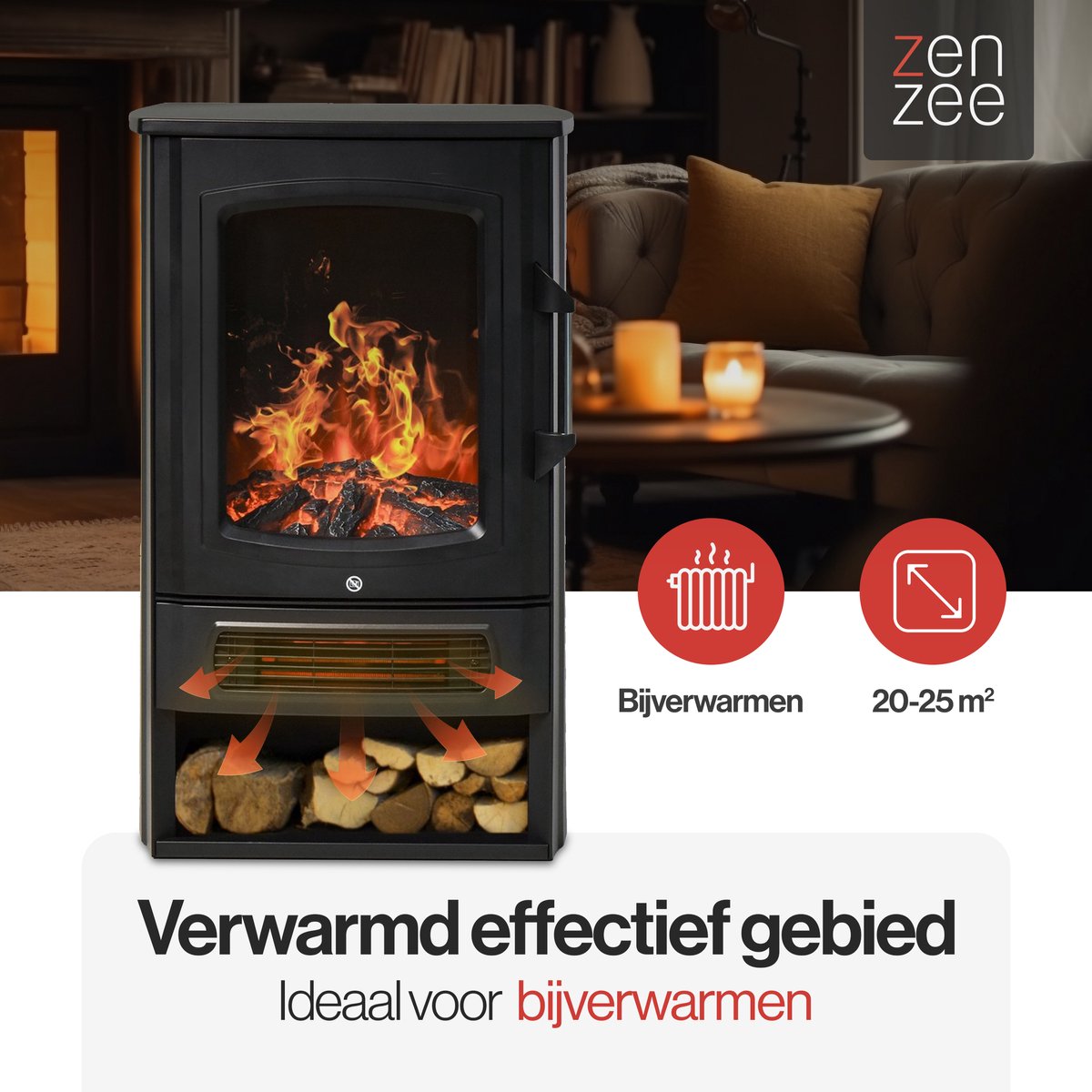 Elektrische haard 2000W zwart