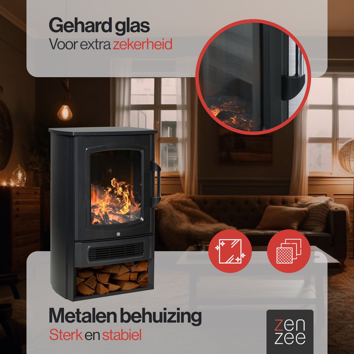 Elektrische haard 2000W zwart