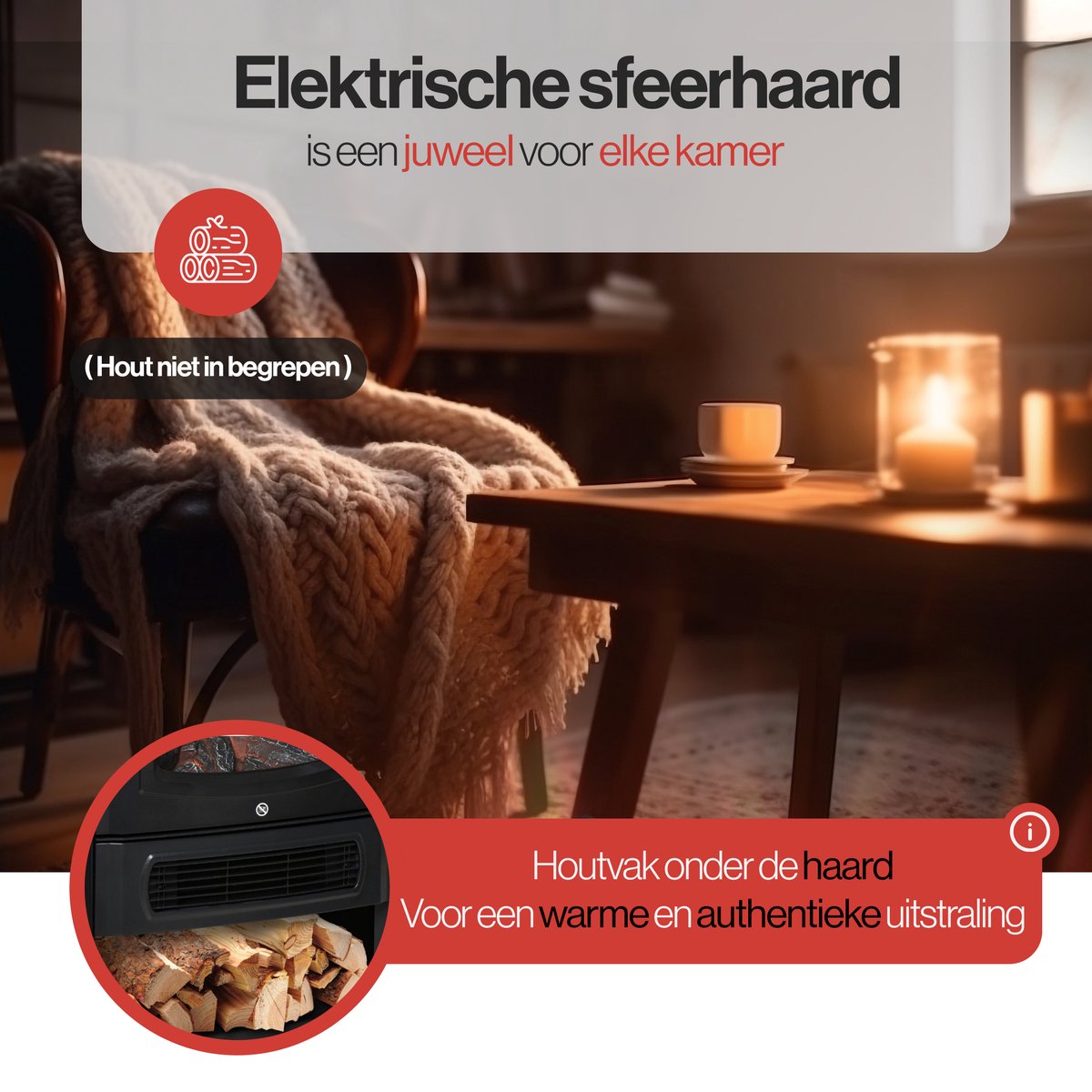 Elektrische haard 2000W zwart