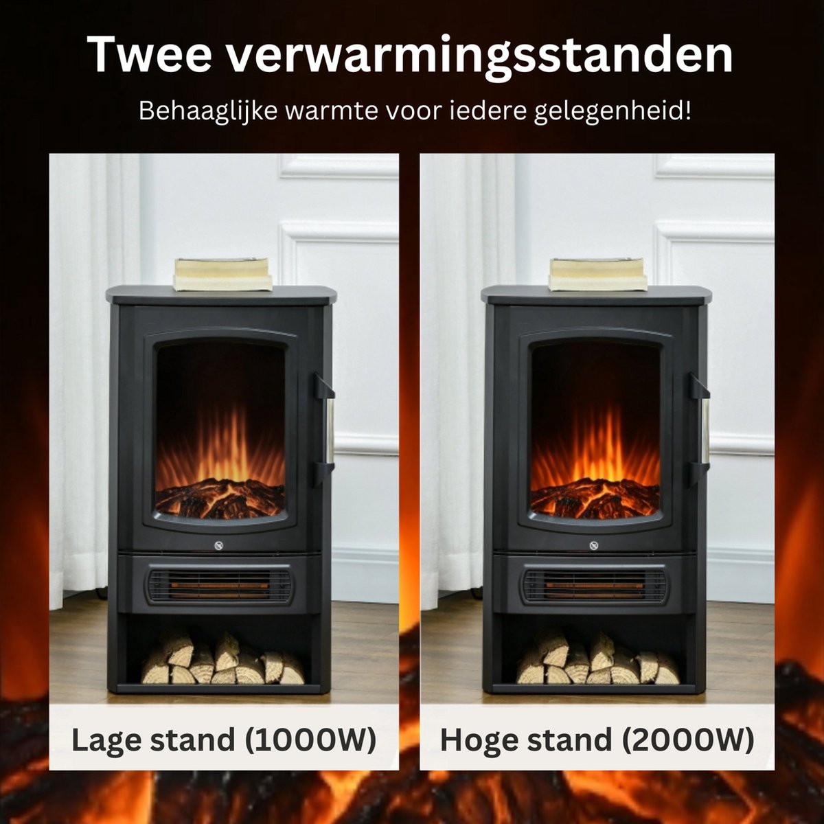 Elektrische haard 2000W zwart