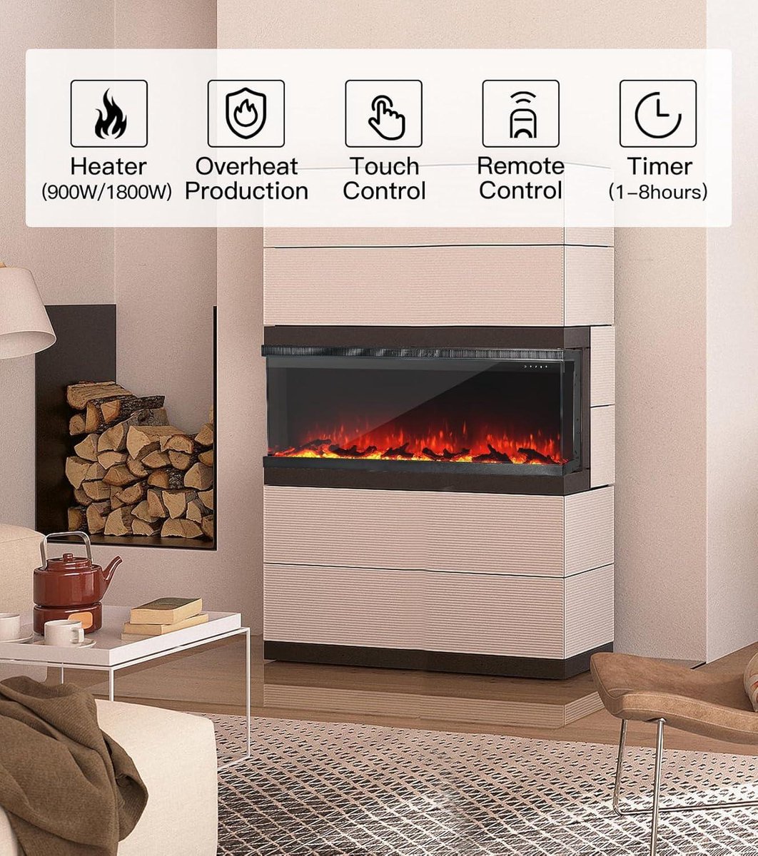 Elektrische haard 60 inch zwart panorama 3-zijdig