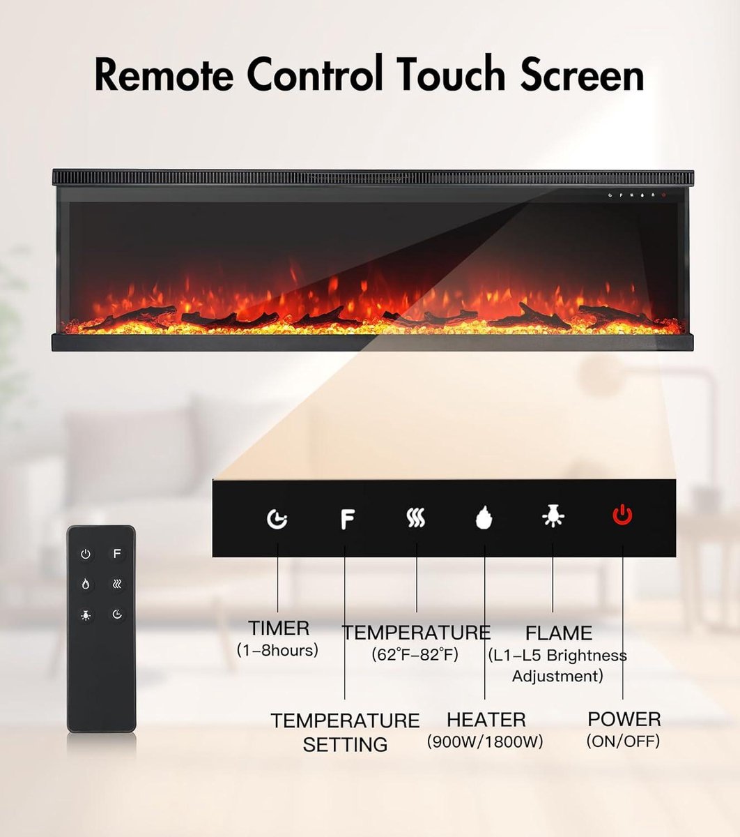 Elektrische haard 60 inch zwart panorama 3-zijdig