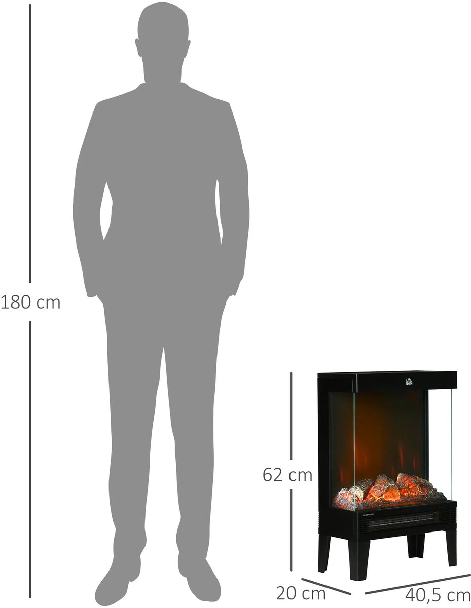 Elektrische Haard Draagbaar 1000W/2000W Zwart