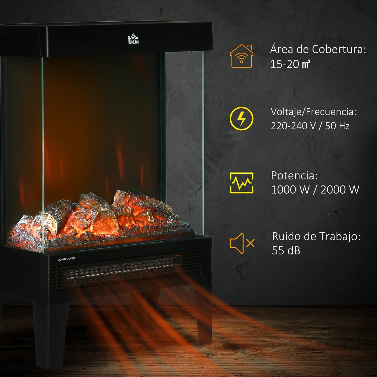 Elektrische Haard Draagbaar 1000W/2000W Zwart