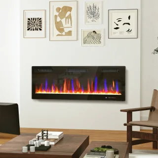 Elektrische haard inbouw of wandmontage, staal en glas, zwart