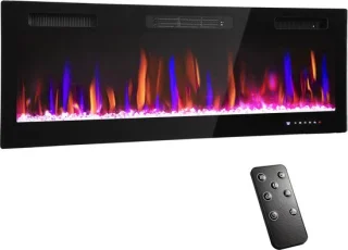 Elektrische haard inbouw of wandmontage, staal en glas, zwart