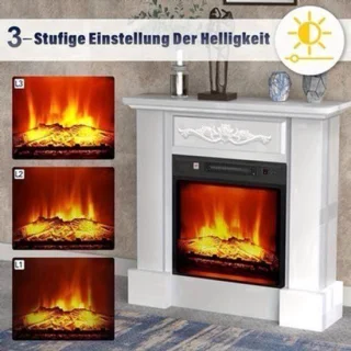Elektrische haard met haardmeubel/TV-meubel in wit MDF en metaal