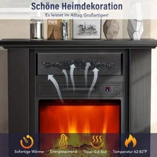 Elektrische haard met tv-meubel in zwart, 2000W