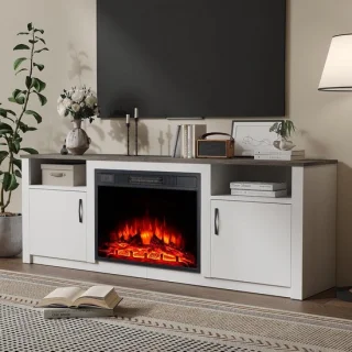 Elektrische haard-tv-meubel – entertainmentcenter – wit