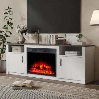 Elektrische haard tv-meubel - wit