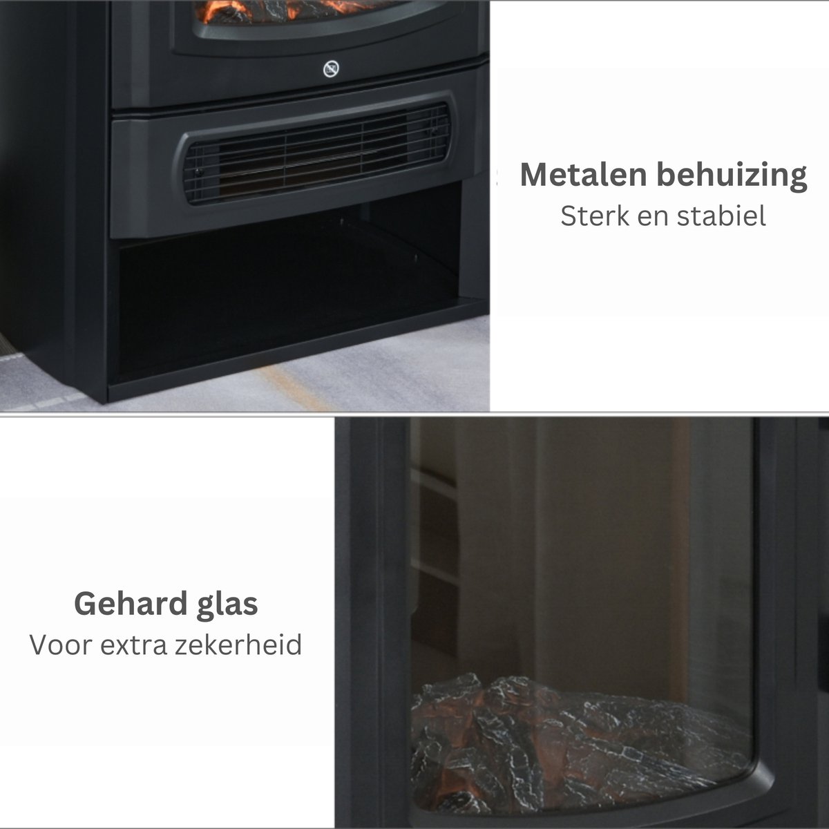 Elektrische haard vrijstaand zwart 2000W