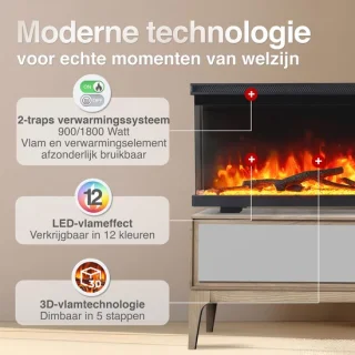 Elektrische haard wandmontage 50 inch zwart