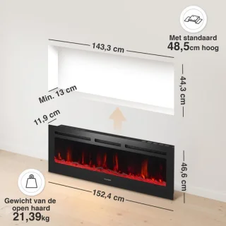 Elektrische haard wandmontage 60 inch zwart