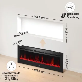 Elektrische haard wandmontage 60 inch zwart
