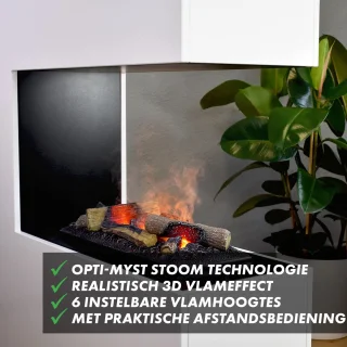 Elektrische haard waterdamp wit wandmontage