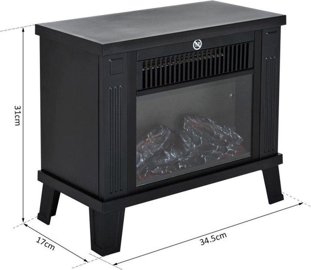 Elektrische haard zwart 1200W vrijstaand