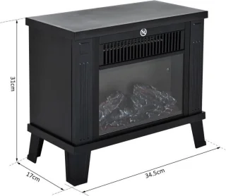 Elektrische haard zwart 1200W vrijstaand