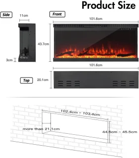 Elektrische inbouwhaard 40 inch Panorama 3-zijdig Zwart