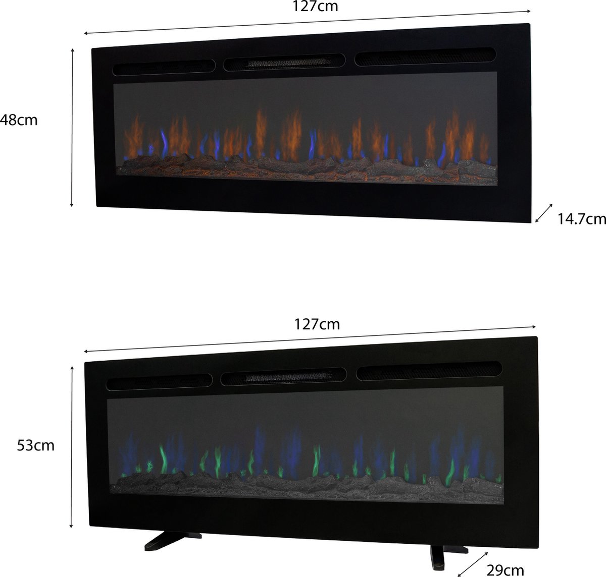 Elektrische Inbouwhaard Wandhaard 152x16x53 cm