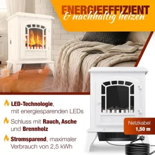 Elektrische kachel met vlameffect – vrijstaande sfeerhaard 2000w – wit