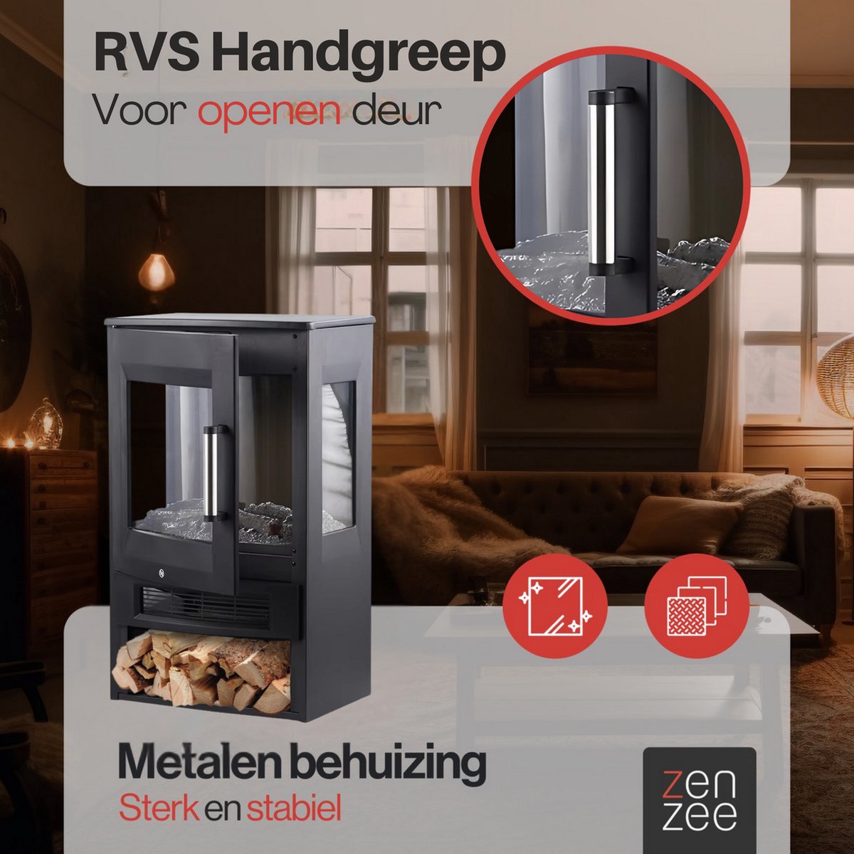 Elektrische kachel WiFi 1800W zwart