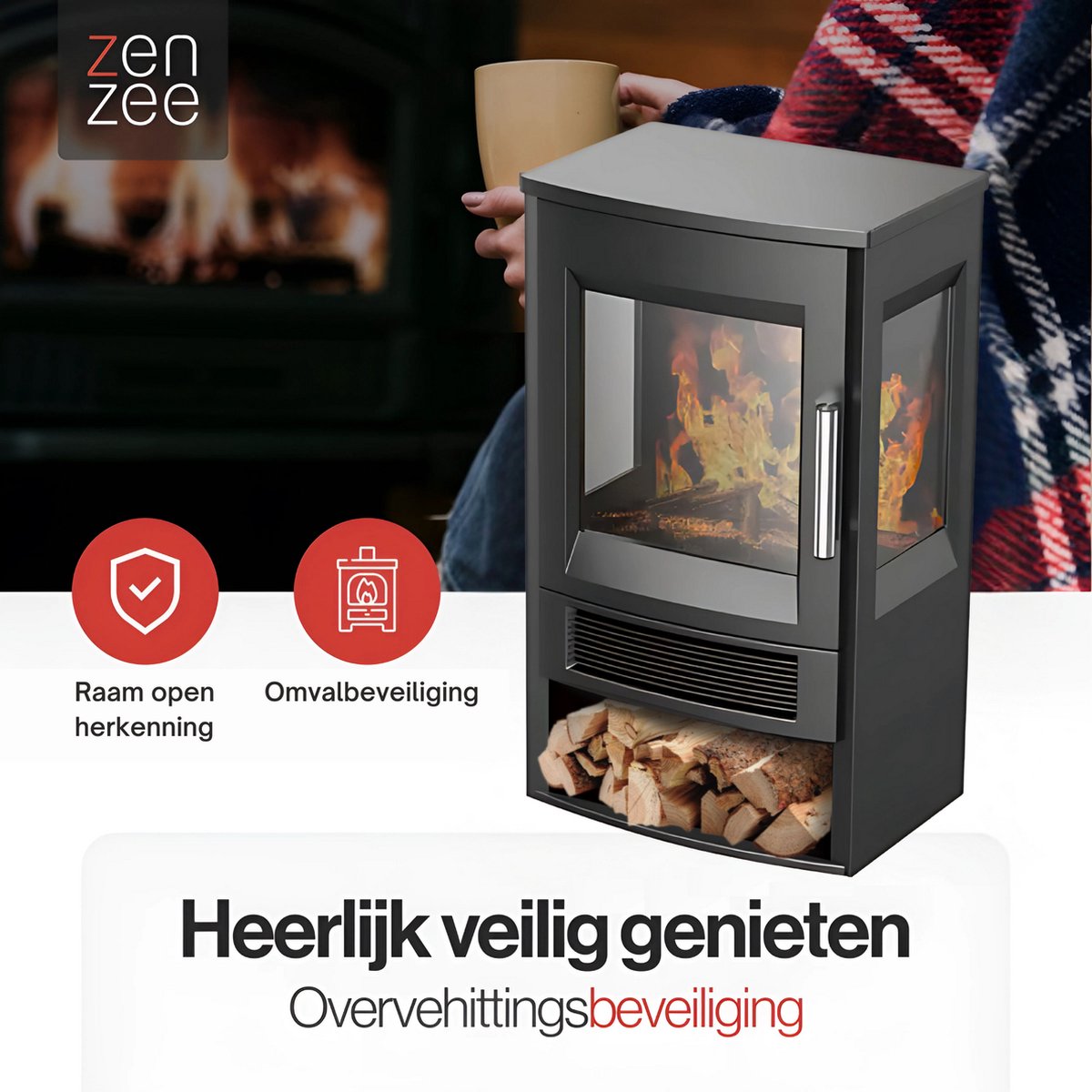 Elektrische kachel WiFi 1800W zwart