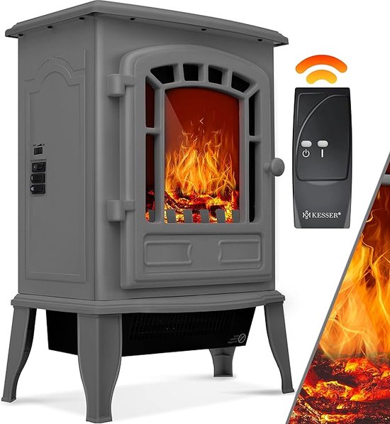 Elektrische open haard met ventilatorkachel en afstandsbediening grijs 2000W