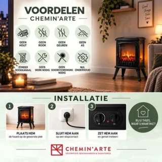 Elektrische open haard, vrijstaand, zwart